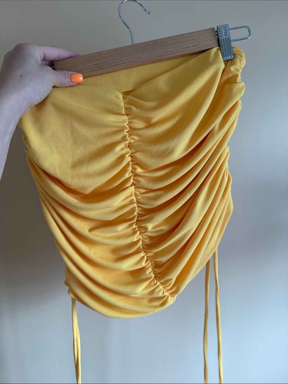 Yellow Ruched Drawstring Mini Skirt - Picture 2 of 4